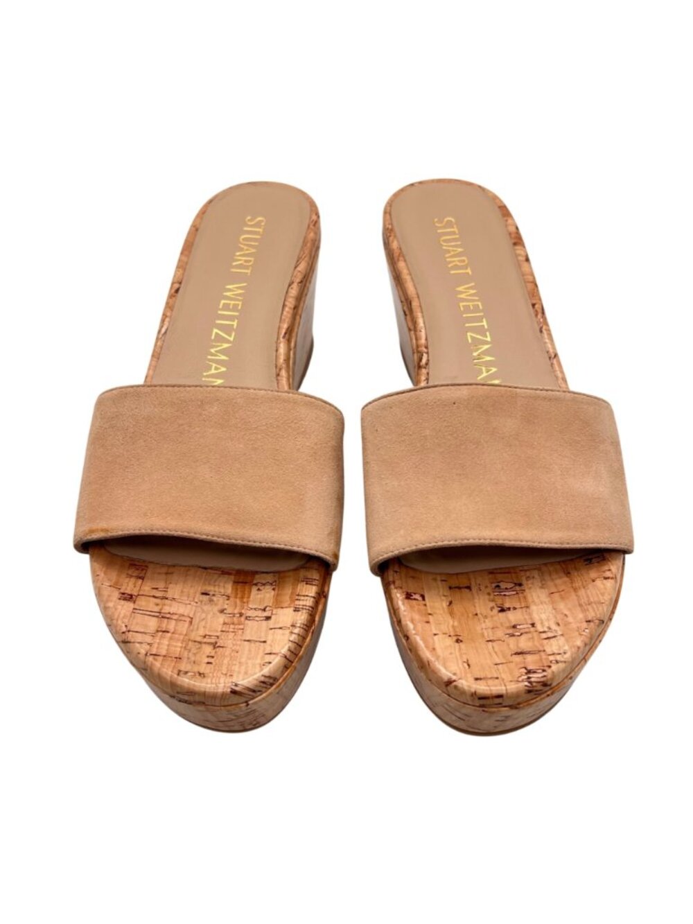 Stuart Weitzman Cork Summer Wedge Platform Sandals Beige Suede Slip-On 6.5B NEW - Picture 10 of 13